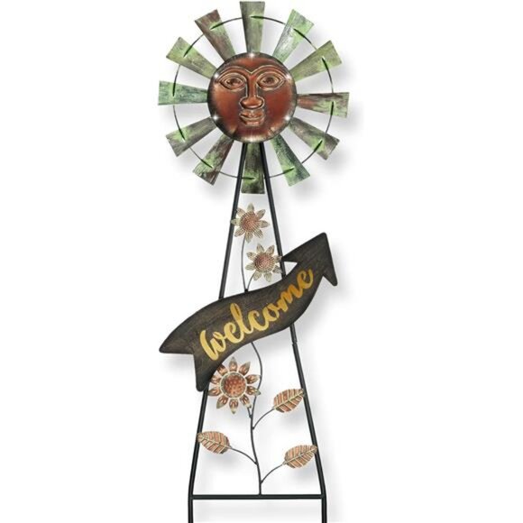 Wind Spinner Yard Art Sign for Outside 26'' Bronze Metal Sun Face Windmill Decor - Picture 1 of 7